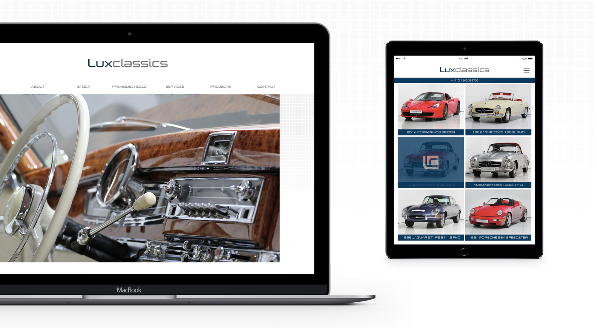 Brand identity website design for Lux Classics